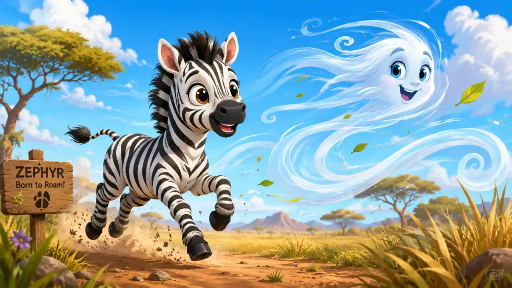 Zephyr the Zebra Foal and the Windy Shortcut